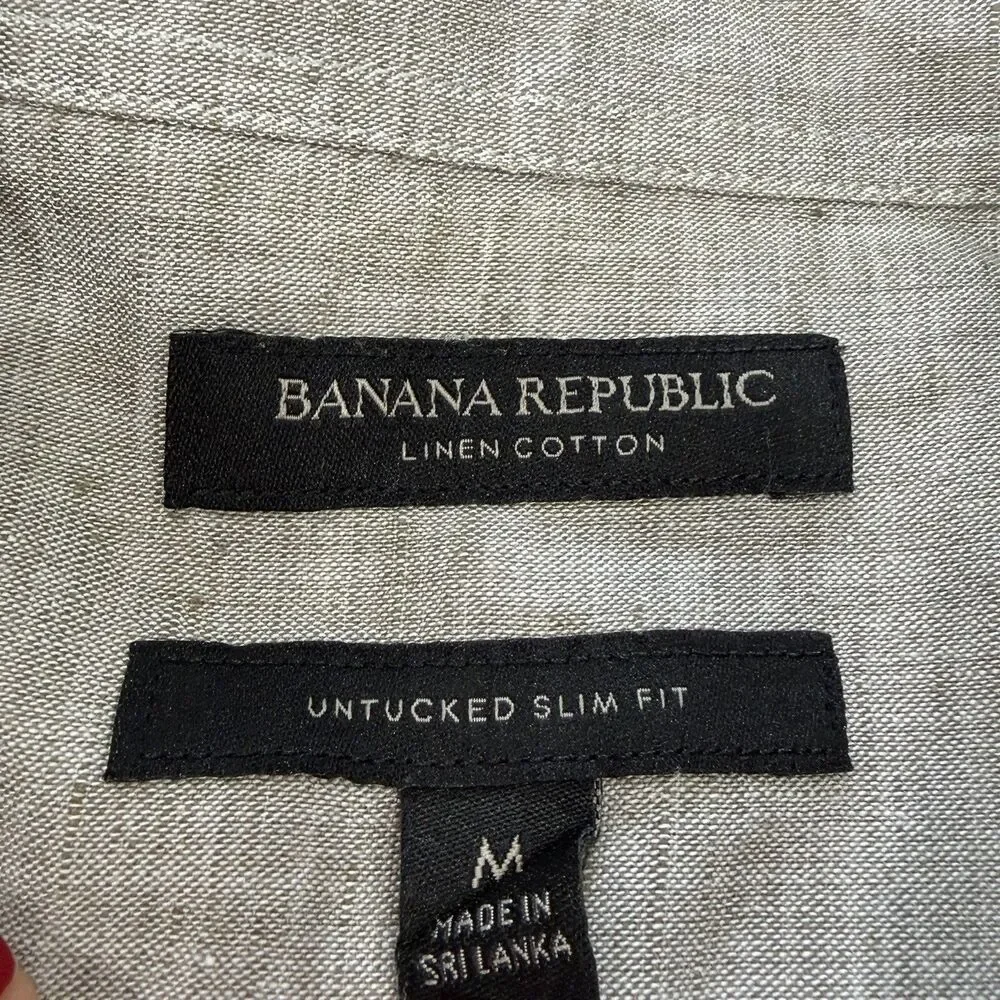 Banana Republic Camden 100% Linen Long Sleeve Button Down Shirt Mens Medium Gray